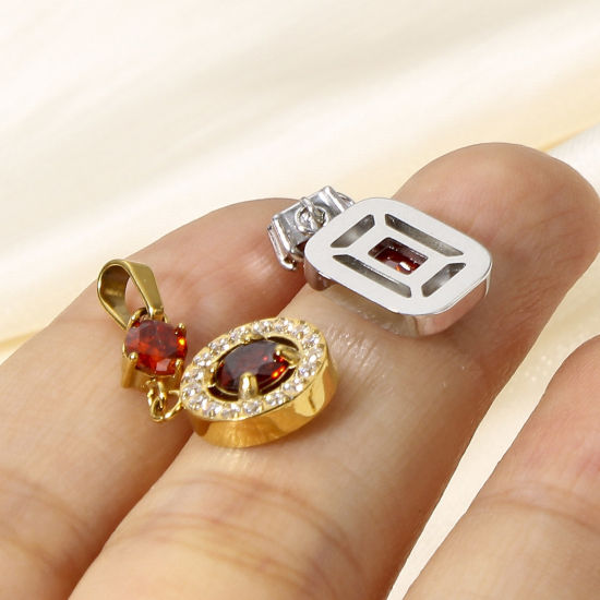 Imagen de 1 Unidad Enchapado al Vacío Ecológico 304 Acero Inoxidable Geométrico Colgantes Charms Oro lleno Micro Pave Rojo Circón Artificial