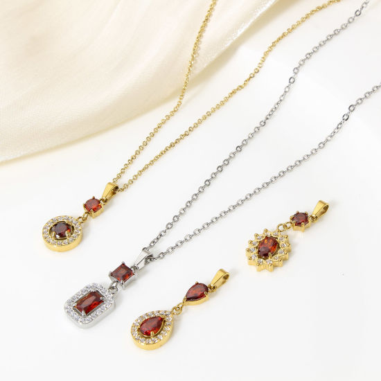 Imagen de 1 Unidad Enchapado al Vacío Ecológico 304 Acero Inoxidable Geométrico Colgantes Charms Oro lleno Micro Pave Rojo Circón Artificial