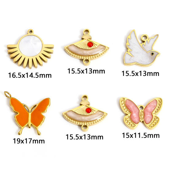 Picture of 304 Stainless Steel Charms Gold Plated Bear Animal Heart Enamel