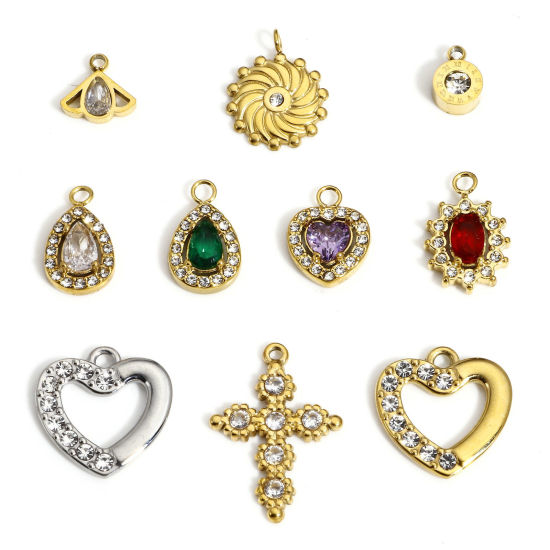 Picture of 304 Stainless Steel Stylish Charms Heart Multicolor Rhinestone