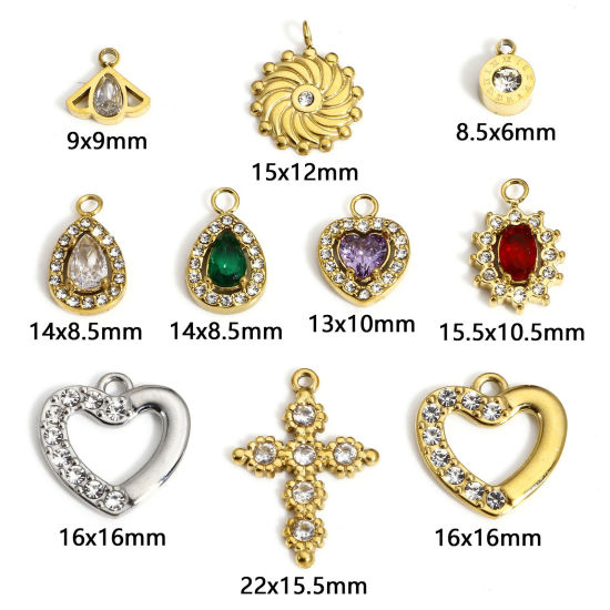 Picture of 304 Stainless Steel Stylish Charms Heart Multicolor Rhinestone