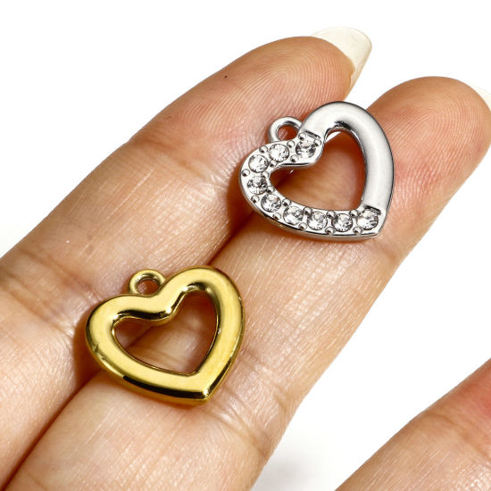 Picture of 304 Stainless Steel Stylish Charms Heart Multicolor Rhinestone