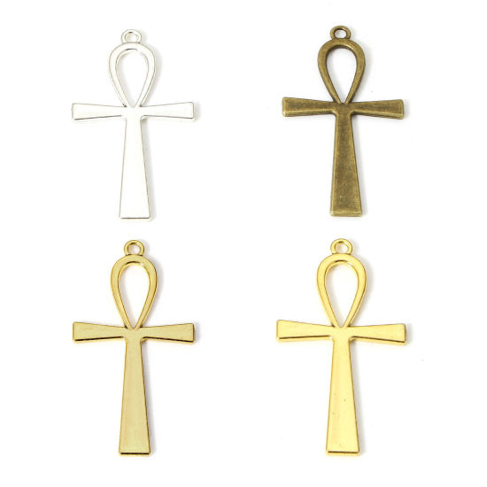 Image de 20 Pcs Pendentifs Religieux en Alliage de Zinc Multicolore Ankh Egyptienne Croix 5.4cm x 2.8cm