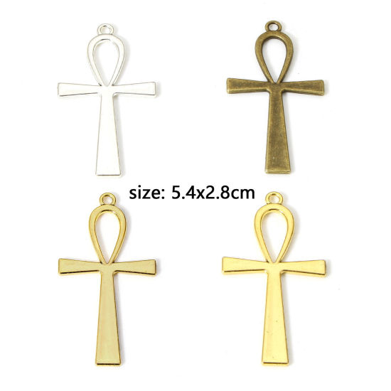 Image de 20 Pcs Pendentifs Religieux en Alliage de Zinc Multicolore Ankh Egyptienne Croix 5.4cm x 2.8cm