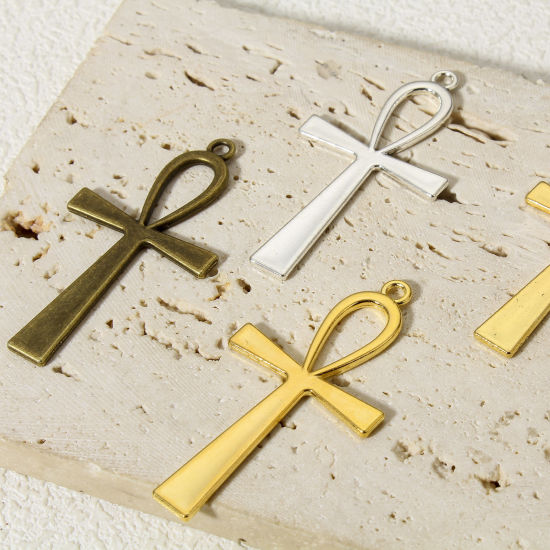 Image de 20 Pcs Pendentifs Religieux en Alliage de Zinc Multicolore Ankh Egyptienne Croix 5.4cm x 2.8cm