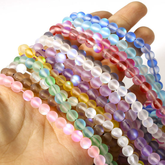 Bild von 1 Strang Mondstein ( Imitiert ) Perlen für die Herstellung von DIY-Charme-Schmuck Rund Bunt Matt ca. 6mm D.