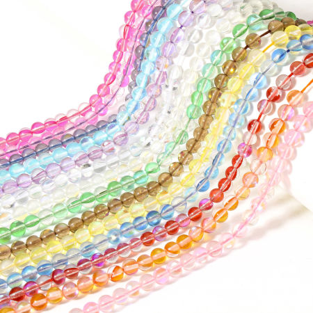 1 Strang Mondstein ( Imitiert ) Perlen für die DIY-Schmuckherstellung Rund Bunt Transparent ca. 6mm D.