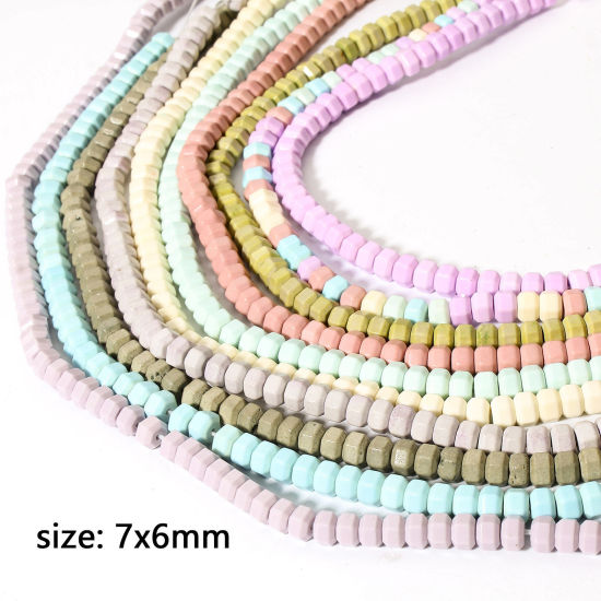 Picture of Agate ( Natural Dyed ) Loose Beads For DIY Charm Jewelry Making Hexagon Multicolor About 7mm x 6mm