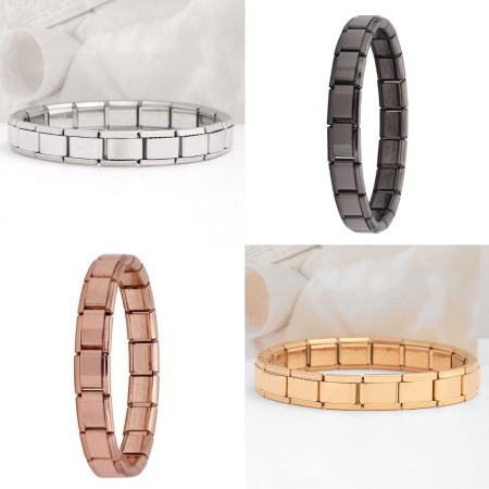 304 Stainless Steel Italian Charm Links Modular Bracelets Multicolor Rectangle 17.5cm(6 7/8") long
