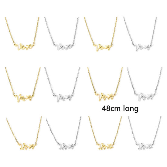 Picture of 304 Stainless Steel Valentine's Day Link Cable Chain Necklace For DIY Jewelry Making Love Symbol With Loop 48cm(18 7/8") long, Chain Size: 2mm