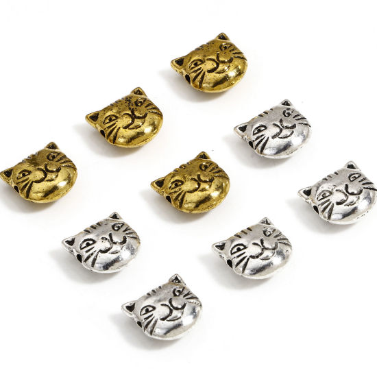 Image de 50 Pcs Perles pour DIY Fabrication de Bijoux de Breloquee en Alliage de Zinc Multicolore Chat 11mm x 11mm, Trou: env. 1.4mm