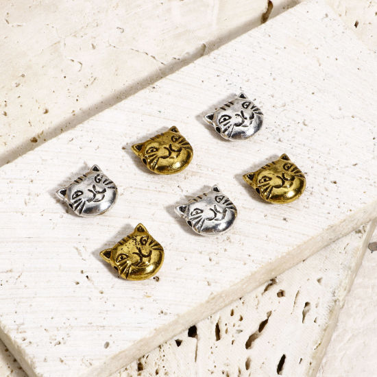 Image de 50 Pcs Perles pour DIY Fabrication de Bijoux de Breloquee en Alliage de Zinc Multicolore Chat 11mm x 11mm, Trou: env. 1.4mm