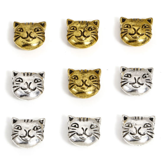 Picture of Zinc Based Alloy Spacer Beads For DIY Charm Jewelry Making Multicolor Cat Animal About 11mm x 11mm, Hole: Approx 1.4mm