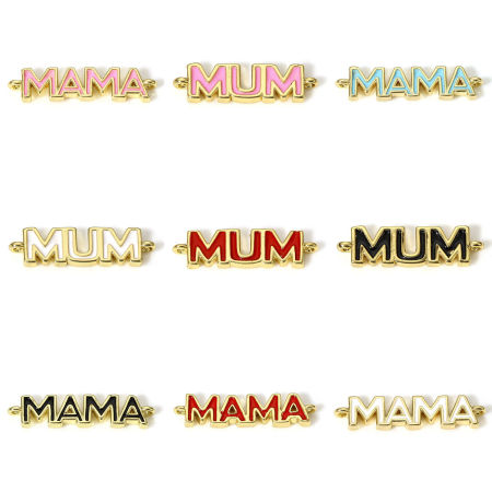 Image de 1 Pièce Connecteurs Pendentifs Breloques Fête des Mères en Laiton Plaqué Or Véritable 18K Multicolore Émail