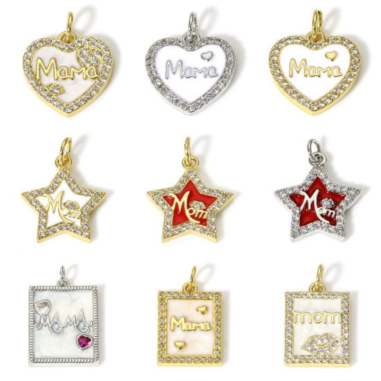 Изображение 1 ШТ Латунь День матери Подвески настоящее золото с покрытием Бижутерия усыпанная мелким фианит Прозрачный Искусственный Циркон