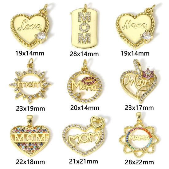 Immagine di 1 Pz Ottone Festa Della Mamma Charms 18K Vero Oro Placcato Micro Spianare