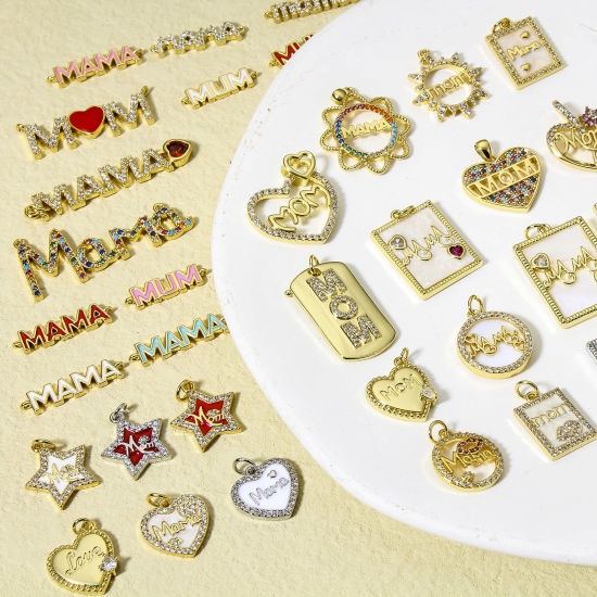 Immagine di 1 Pz Ottone Festa Della Mamma Charms 18K Vero Oro Placcato Micro Spianare