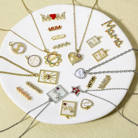 Immagine di 1 Pz Ottone Festa Della Mamma Charms 18K Vero Oro Placcato Micro Spianare