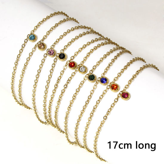 Picture of Eco-friendly Vacuum Plating 304 Stainless Steel Link Cable Chain Bracelets 18K Gold Color With Pendant 17cm(6 6/8") long