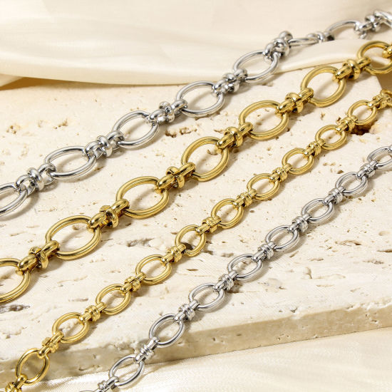 Picture of Eco-friendly Vacuum Plating 304 Stainless Steel Handmade Link Chain Necklace For DIY Jewelry Making With Lobster Claw Clasp And Extender Chain 40cm(15 6/8") long
