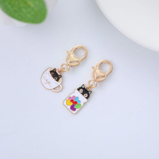 Picture of Cute Keychain & Keyring Gold Plated Cup Cat Enamel