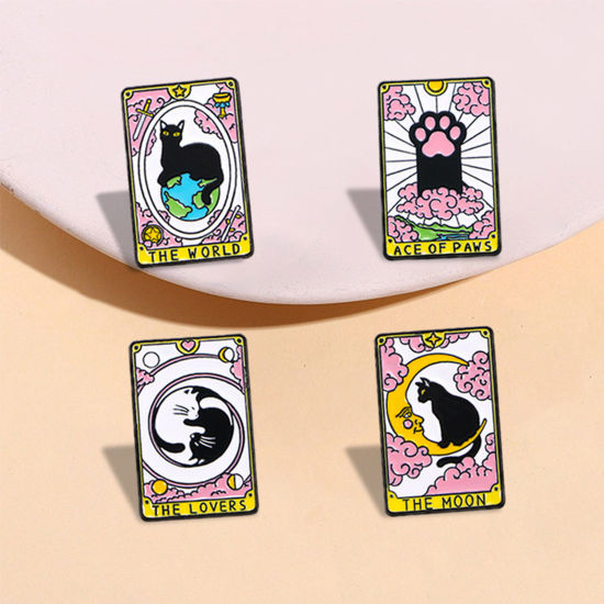 Picture of Tarot Pin Brooches Rectangle Cat Multicolor Enamel