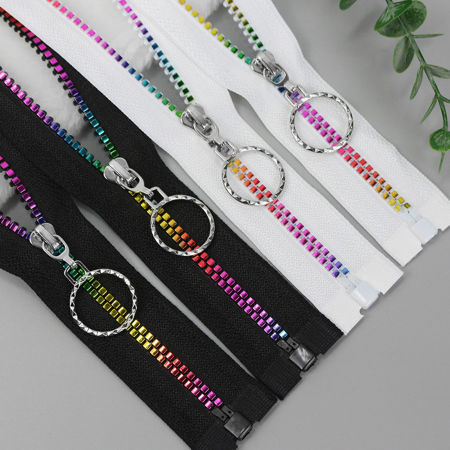 5# Single Open Tail Zipper Resin Zipper For Tailor Sewing Craft Multicolor Rainbow Color Plated Square