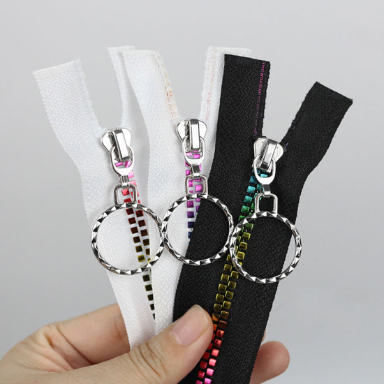 Picture of 5# Single Open Tail Zipper Resin Zipper For Tailor Sewing Craft Multicolor Rainbow Color Plated Square