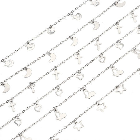 Picture of 304 Stainless Steel With Pendant Link Cable Chain For Handmade DIY Jewelry Making Findings Silver Tone 1.5mm