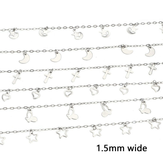 Immagine di 1 M 304 Acciaio Inossidabile Cavo Catena Per Risultati di Creazione di Gioielli Fai-da-te Fatti a Mano Tono Argento Con Ciondolo 1.5mm