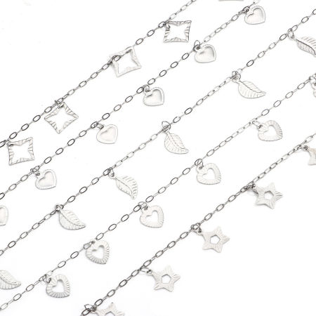 Picture of 304 Stainless Steel With Pendant Link Cable Chain For Handmade DIY Jewelry Making Findings Embossing Silver Tone 1.5mm