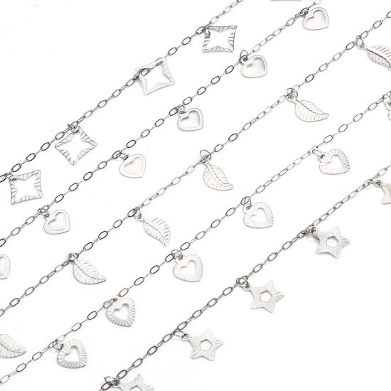 Immagine di 1 M 304 Acciaio Inossidabile Cavo Catena Per Risultati di Creazione di Gioielli Fai-da-te Fatti a Mano goffratura Tono Argento Con Ciondolo 1.5mm