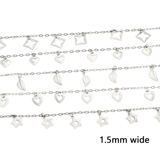 Bild von 1 Meter 304 Edelstahl Gliederkette Kette Für handgefertigte Schmuckherstellung Prägung Silberfarbe Mit Anhänger 1.5mm