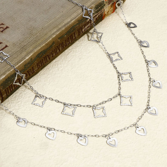 Immagine di 1 M 304 Acciaio Inossidabile Cavo Catena Per Risultati di Creazione di Gioielli Fai-da-te Fatti a Mano goffratura Tono Argento Con Ciondolo 1.5mm