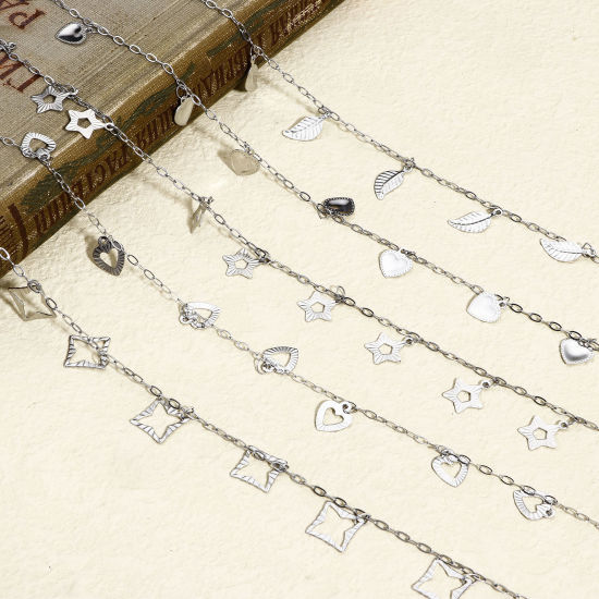 Bild von 1 Meter 304 Edelstahl Gliederkette Kette Für handgefertigte Schmuckherstellung Prägung Silberfarbe Mit Anhänger 1.5mm