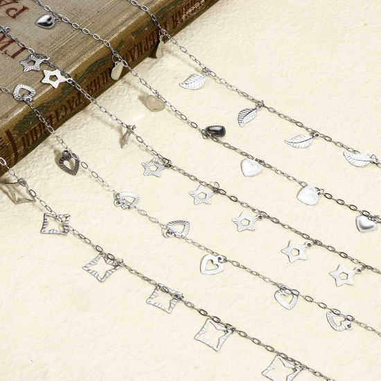 Immagine di 1 M 304 Acciaio Inossidabile Cavo Catena Per Risultati di Creazione di Gioielli Fai-da-te Fatti a Mano goffratura Tono Argento Con Ciondolo 1.5mm