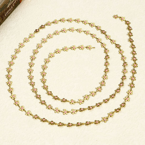 Picture of 304 Stainless Steel Handmade Link Chain For Handmade DIY Jewelry Making Findings Flower 18K Gold Color 6mm