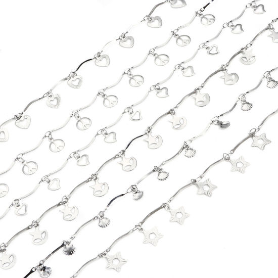 Bild von 1 Meter 304 Edelstahl Twist-Kette Für handgefertigte Schmuckherstellung Silberfarbe Mit Anhänger 1mm