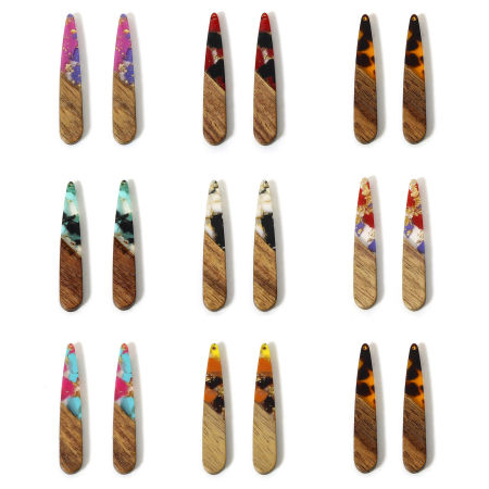 5 Unidades Resina de Efecto Madera Colgantes Multicolor Gota Astillas de Grava 4.4cm x 0.8cm