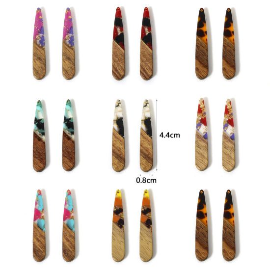 Immagine di 5 Pz Resina Effetto Legno Ciondoli Multicolore Goccia Chips di Ghiaia 4.4cm x 0.8cm