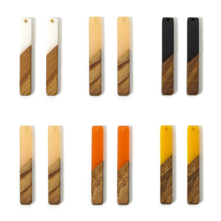5 Unidades Resina de Efecto Madera Colgantes Multicolor Rectángulo 5.2cm x 0.8cm