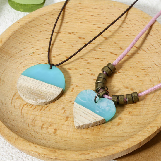 Picture of Natural Wood Effect Resin Pendants Lake Blue Geometric