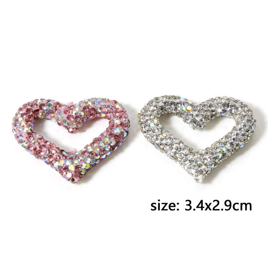 Picture of Polymer Clay Valentine's Day Beads For DIY Charm Jewelry Making Heart Multicolor AB Color Rhinestone About 3.4cm x 2.9cm, Hole: Approx 1.2mm