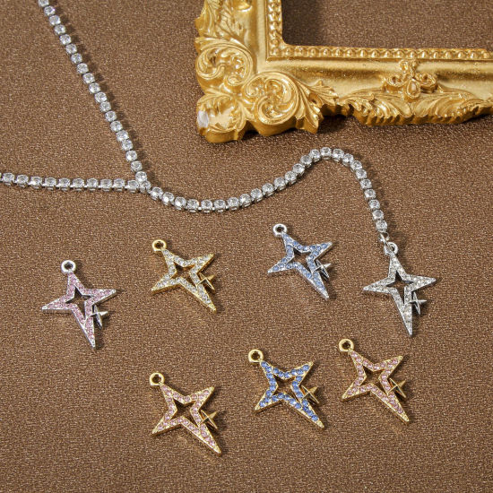 Picture of Zinc Based Alloy Galaxy Charms Multicolor Star Micro Pave 23mm x 16mm