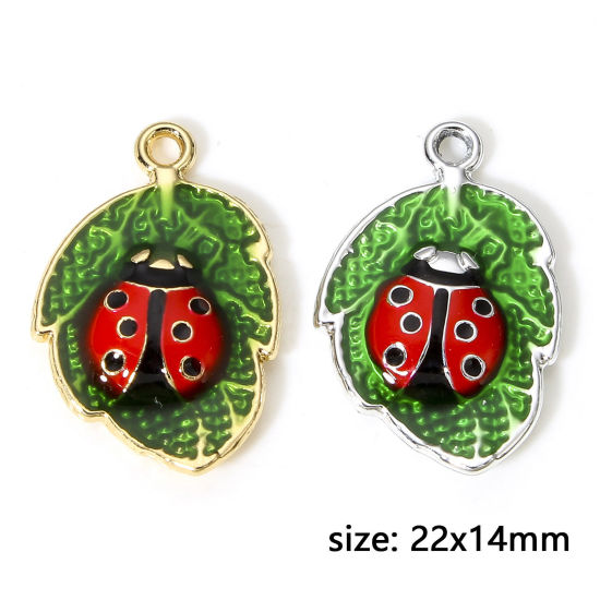Picture of Zinc Based Alloy Insect Charms Multicolor Leaf Ladybird Enamel 22mm x 14mm