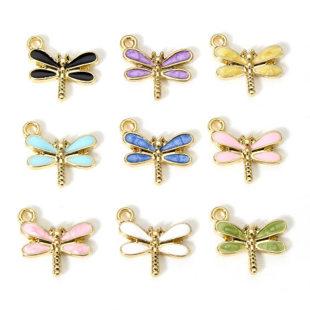Zinc Based Alloy Insect Charms Gold Plated Multicolor Dragonfly Animal Enamel 15.5mm x 14.5mm
