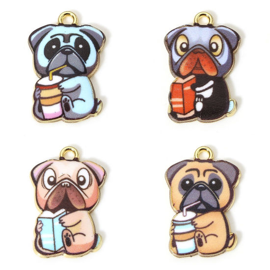 Picture of Zinc Based Alloy Charms Gold Plated Multicolor Dog Animal Enamel 22.5mm x 15mm