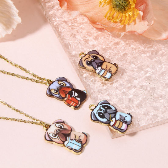 Picture of Zinc Based Alloy Charms Gold Plated Multicolor Dog Animal Enamel 22.5mm x 15mm