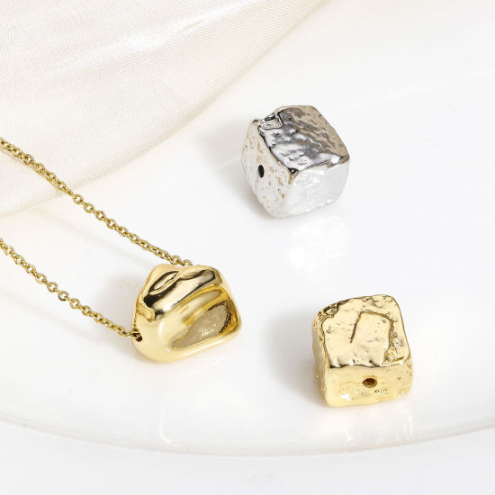 Immagine di 2 Pz Ottone Geometrico Perline per la Creazione di Gioielli con Ciondoli Fai-da-te Vero Oro Placcato Irregolare Pietra