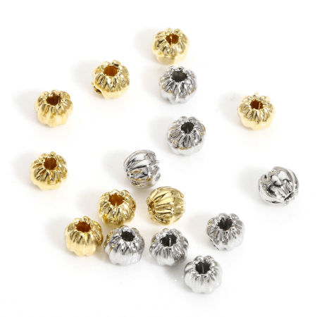 Brass Stylish Beads For DIY Jewelry Making Real Gold Plated Pumpkin Stripe
